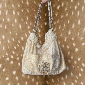 Gold metallic snakeskin print hobo bag with chain strap